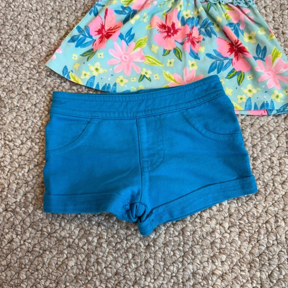 Healthtex Baby Girls Size 12 Months Blue Floral Tank Top Shorts Outfit‎